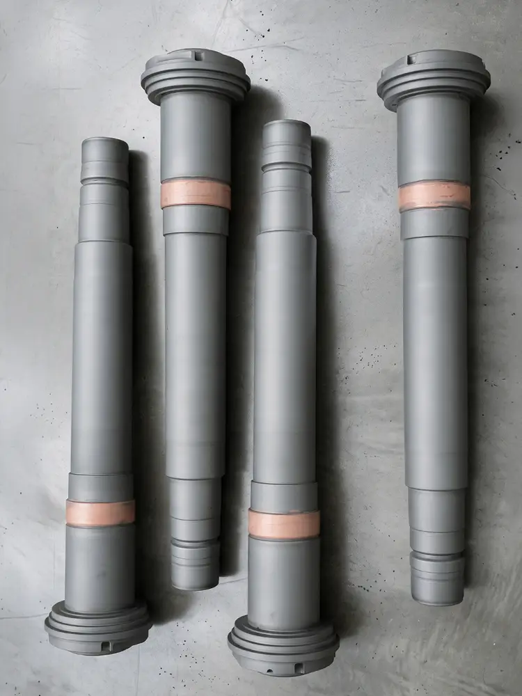 Plasma-nitrided shafts after surface hardening.